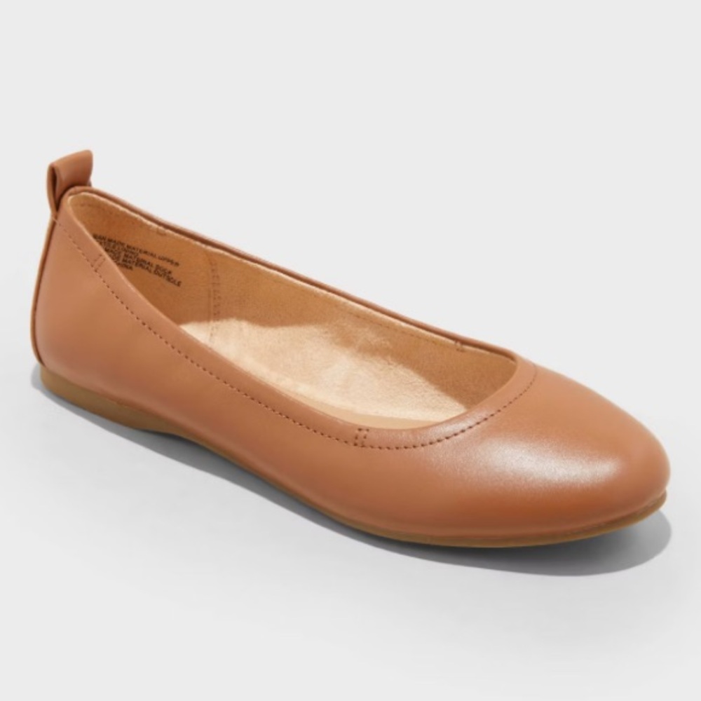 Women's Danielle Scrunch Ballet Flats Memory Foam Cognac Universal Thread 6.5